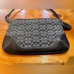 Coach Small Black Gray Signature C Jacquard Print Leather Trim